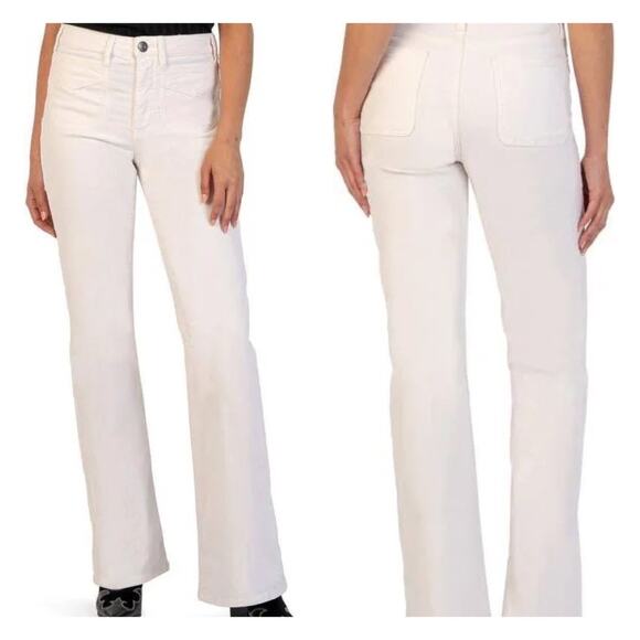 NWT KUT From The Kloth Ana High Rise Flare Leg Jeans Size 12 Corduroy White - Picture 1 of 11